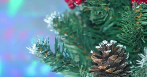 Christmas tree decorations and Christmas tree in the background. Vídeos de archivo 144985432