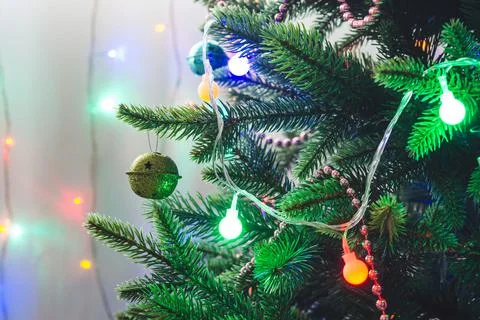 Christmas Tree with Decorations. artificial spruce, Stock Photos
