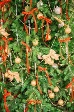Christmas tree with decorations. Background. Stock Photos