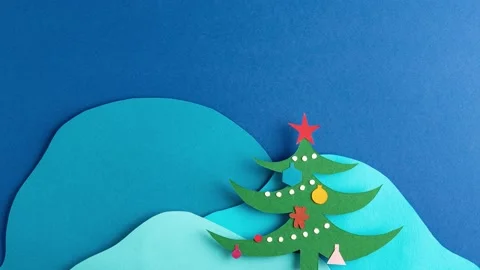 Christmas tree with decorations on the background of snowy mountains. Stock Footage 158699048