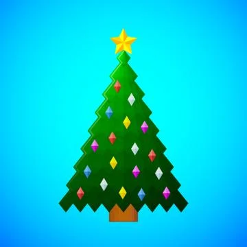 Christmas tree with decorations on blue background Stock Illustration