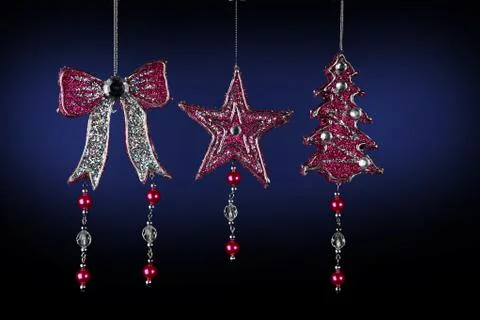 Christmas tree decorations on blue Stock Photos