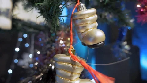 Christmas tree decorations with bokeh on the background Stock Footage 117369345