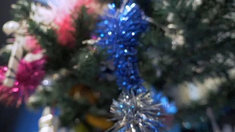 Christmas tree decorations with bokeh on the background Stock Footage 118404255