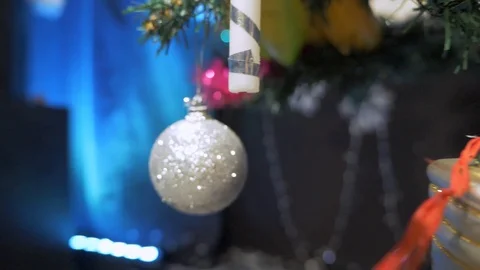 Christmas tree decorations with bokeh on the background Stock Footage 118404348