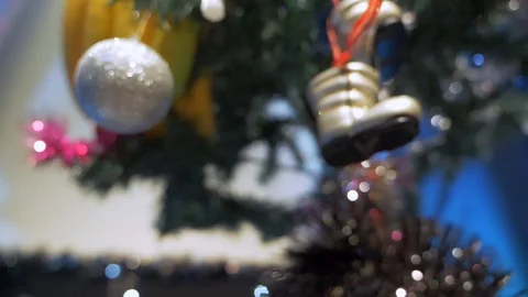 Christmas tree decorations with bokeh on the background Stock Footage 118720946