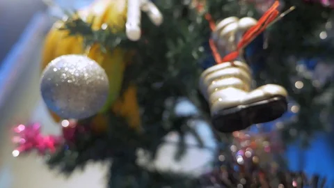 Christmas tree decorations with bokeh on the background Stock Footage 119077760