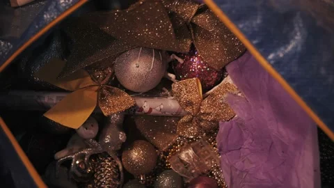 Christmas tree decorations in a box Stock Footage 166913524