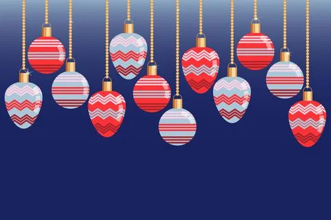 Christmas tree decorations, bubbles are hanging on gold chains. Stock Illustration