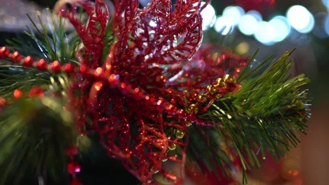 Christmas tree decorations on a Christmas tree, blurred background. Stock Footage 323455774