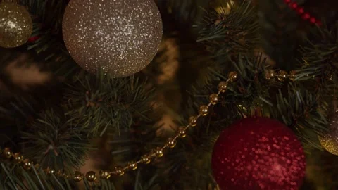Christmas tree decorations close up Stock Footage 142152624
