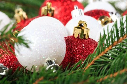 Christmas tree decorations close up Stock Photos