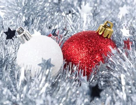 Christmas tree decorations close up Stock Photos
