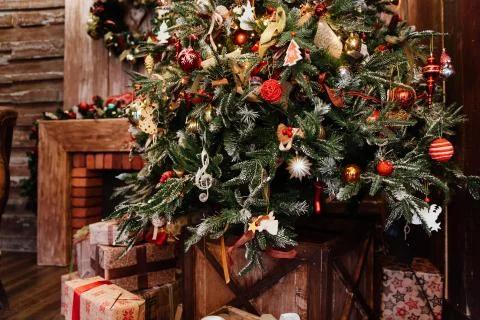 Christmas tree decorations. Close-up. Stock Photos
