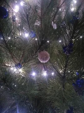 Christmas tree in decorations close-up Stock Photos