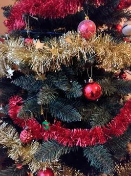 Christmas tree with decorations - close up Fotos Stock