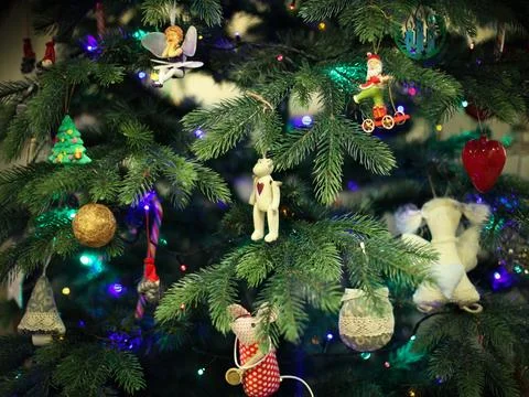 Christmas tree decorations close up Stock Photos