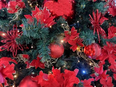Christmas tree with decorations - close up view Foto stock