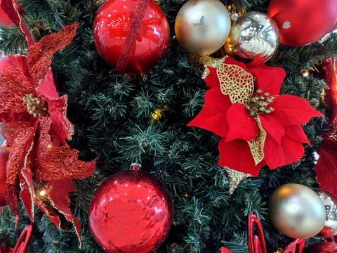 Christmas tree with decorations - close up view Stock Photos
