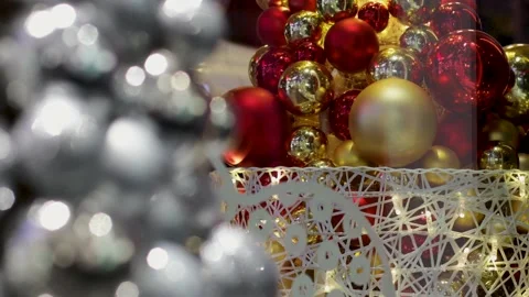 Christmas tree decorations, festive balls and garlands, multi-colored bulbs Stock Footage 225329772