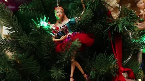 Christmas tree with decorations, figures of ballerinas Stock Footage 258379270