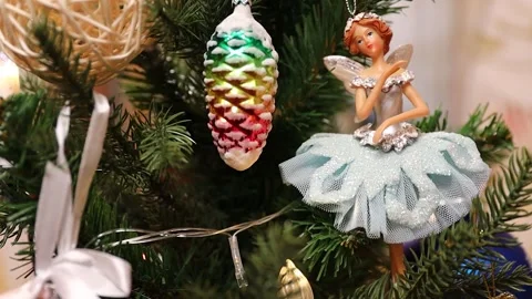 Christmas tree with decorations, figures of ballerinas Stock Footage 258778162