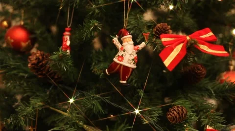 Christmas tree, decorations, flashing lights, six point cross screen filter Stock Footage 41381384