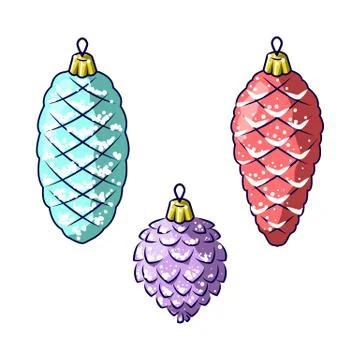 Christmas tree decorations isolated on white background vector illustration set. Stock Illustration
