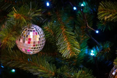 Christmas tree decorations macro Stock Photos