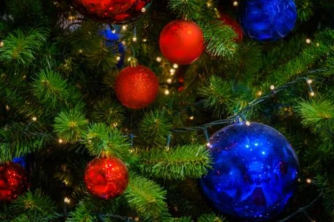 Christmas tree decorations macro Stock Photos