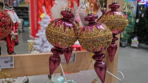 Christmas Tree Decorations At The Mall Stock Footage 296097731