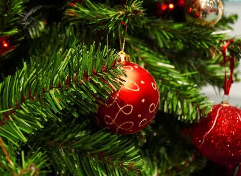 A Christmas tree with decorations Photos