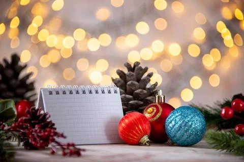 Christmas tree decorations round plastic toys xmas texture on a blurred bac.. Stock Photos
