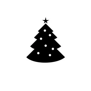 Christmas Tree with Decorations Star Solid Flat Vector Icon Isolated on Whi.. Stock Illustration
