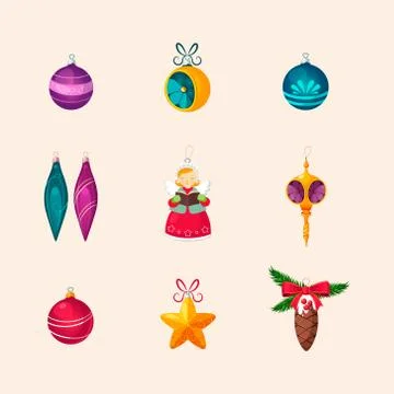 Christmas Tree Decorations. Vector Icon Set Stock Illustration