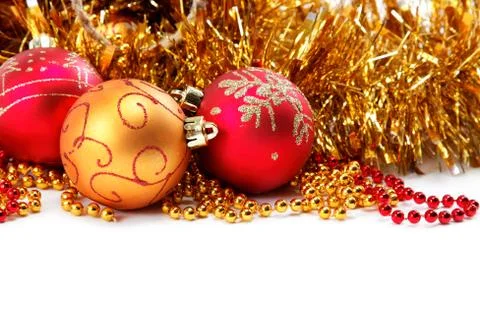 Christmas-tree decorations on a white background Stock Photos
