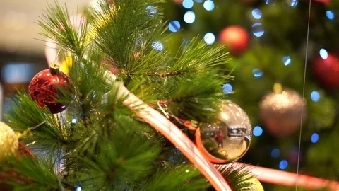 Christmas tree with decorative, Slow-motion pan shot Stock Footage 100530007
