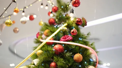 Christmas tree with decorative, Slow-motion pan shot Stock Footage 100530019