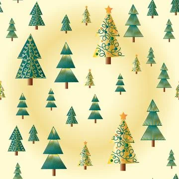 Christmas tree dense seamless pattern. golden christmas background, golden .. Stock Illustration