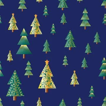 Christmas tree dense seamless pattern. golden christmas background, golden .. Stock Illustration