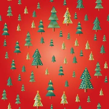 Christmas tree dense seamless pattern. golden christmas background, golden .. Stock Illustration