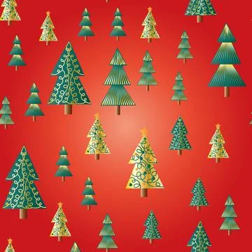 Christmas tree dense seamless pattern. golden christmas background, golden .. 스톡 일러스트