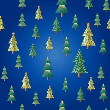 Christmas tree dense seamless pattern. golden christmas background, golden no Stock Illustration
