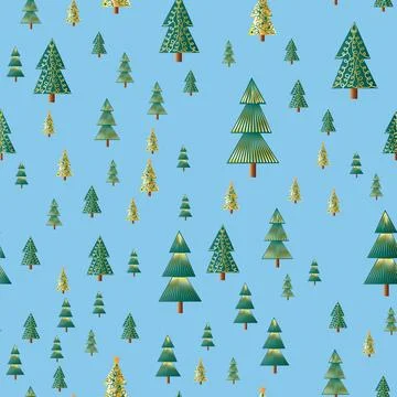 Christmas tree dense seamless pattern. golden christmas background, golden no Stock Illustration