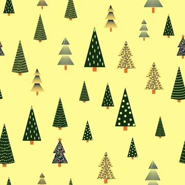 Christmas tree dense seamless pattern. golden christmas background, golden .. Stock Illustration