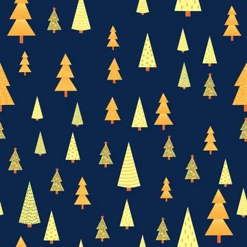 Christmas tree dense seamless pattern. golden christmas background, golden .. Stock Illustration
