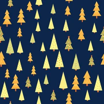 Christmas tree dense seamless pattern. golden christmas background, golden no Stock Illustration