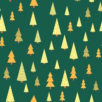 Christmas tree dense seamless pattern. golden christmas background, golden no Stock Illustration