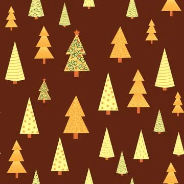 Christmas tree dense seamless pattern. golden christmas background, golden .. Stock Illustration