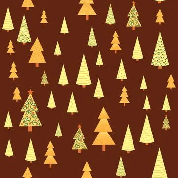 Christmas tree dense seamless pattern. golden christmas background, golden no 스톡 일러스트